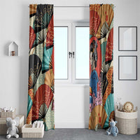 Japanese Geisha Katana Window Curtain Japan Sensu Seigaiha Pattern - Polynesian Pride
