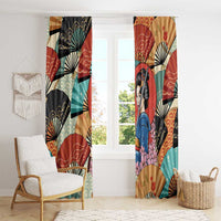 Japanese Geisha Katana Window Curtain Japan Sensu Seigaiha Pattern - Polynesian Pride