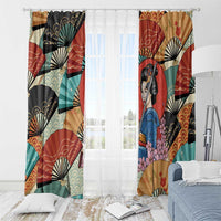 Japanese Geisha Katana Window Curtain Japan Sensu Seigaiha Pattern - Polynesian Pride
