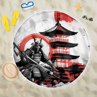 Japanese Samurai Warrior Enso Beach Blanket Japan Pagoda Sakura Watercolor - Polynesian Pride