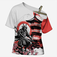 Japanese Samurai Warrior Enso Cross Shoulder Shirt Japan Pagoda Sakura Watercolor - Polynesian Pride
