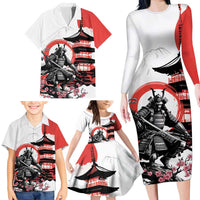 Japanese Samurai Warrior Enso Family Matching Long Sleeve Bodycon Dress and Hawaiian Shirt Japan Pagoda Sakura Watercolor LT14 - Polynesian Pride