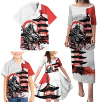 Japanese Samurai Warrior Enso Family Matching Puletasi and Hawaiian Shirt Japan Pagoda Sakura Watercolor - Polynesian Pride