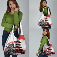 Japanese Samurai Warrior Enso Grocery Bag Japan Pagoda Sakura Watercolor - Polynesian Pride