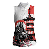 Japanese Samurai Warrior Enso Women Sleeveless Polo Shirt Japan Pagoda Sakura Watercolor - Polynesian Pride