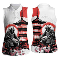 Japanese Samurai Warrior Enso Women Sleeveless Polo Shirt Japan Pagoda Sakura Watercolor - Polynesian Pride