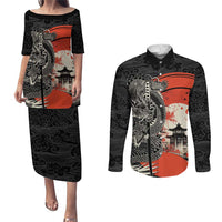 Japanese Dragon Katana Enso Couples Matching Puletasi and Long Sleeve Button Shirt Japan Pagoda Seamless Cloud - Polynesian Pride