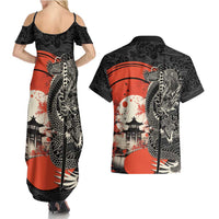 Japanese Dragon Katana Enso Couples Matching Summer Maxi Dress and Hawaiian Shirt Japan Pagoda Seamless Cloud - Polynesian Pride