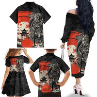 Japanese Dragon Katana Enso Family Matching Off The Shoulder Long Sleeve Dress and Hawaiian Shirt Japan Pagoda Seamless Cloud LT14 - Polynesian Pride