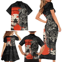 Japanese Dragon Katana Enso Family Matching Short Sleeve Bodycon Dress and Hawaiian Shirt Japan Pagoda Seamless Cloud LT14 - Polynesian Pride