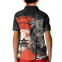 Japanese Dragon Katana Enso Kid Polo Shirt Japan Pagoda Seamless Cloud - Polynesian Pride