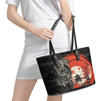 Japanese Dragon Katana Enso Leather Tote Bag Japan Pagoda Seamless Cloud - Polynesian Pride