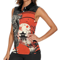 Japanese Dragon Katana Enso Women Sleeveless Polo Shirt Japan Pagoda Seamless Cloud - Polynesian Pride
