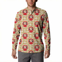 Japanese Daruma Doll Button Sweatshirt Palaka With Seamless Bamboo Pattern - Polynesian Pride