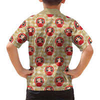Japanese Daruma Doll Family Matching Off Shoulder Short Dress and Hawaiian Shirt Palaka With Seamless Bamboo Pattern - Polynesian Pride