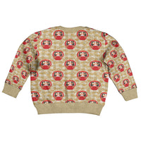 Japanese Daruma Doll Kid Ugly Christmas Sweater Palaka With Seamless Bamboo Pattern