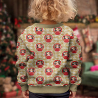 Japanese Daruma Doll Kid Ugly Christmas Sweater Palaka With Seamless Bamboo Pattern