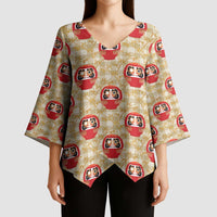 Japanese Daruma Doll Kimono Sleeve Blouse Palaka With Seamless Bamboo Pattern - Polynesian Pride