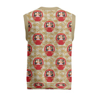 Japanese Daruma Doll Christmas Knitted V-Neck Vest Palaka With Seamless Bamboo Pattern