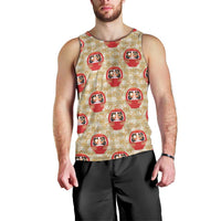 Japanese Daruma Doll Men Tank Top Palaka With Seamless Bamboo Pattern - Polynesian Pride