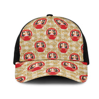 Japanese Daruma Doll Mesh Trucker Cap Palaka With Seamless Bamboo Pattern