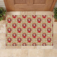Japanese Daruma Doll Rubber Doormat Palaka With Seamless Bamboo Pattern - Polynesian Pride