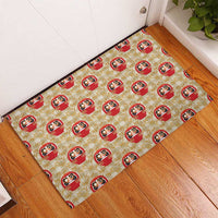 Japanese Daruma Doll Rubber Doormat Palaka With Seamless Bamboo Pattern - Polynesian Pride
