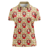Japanese Daruma Doll Women Polo Shirt Palaka With Seamless Bamboo Pattern - Polynesian Pride
