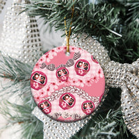 Japanese Daruma Doll Palaka Ceramic Ornament Cherry Blossoms With Shell Lei