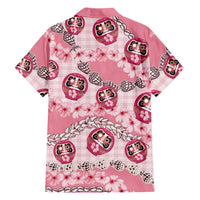 Japanese Daruma Doll Palaka Family Matching Off The Shoulder Long Sleeve Dress and Hawaiian Shirt Cherry Blossoms With Shell Lei LT14 - Polynesian Pride