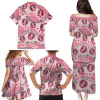 Japanese Daruma Doll Palaka Family Matching Puletasi and Hawaiian Shirt Cherry Blossoms With Shell Lei - Polynesian Pride