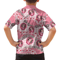 Japanese Daruma Doll Palaka Family Matching Short Sleeve Bodycon Dress and Hawaiian Shirt Cherry Blossoms With Shell Lei LT14 - Polynesian Pride