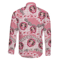 Japanese Daruma Doll Palaka Family Matching Tank Maxi Dress and Hawaiian Shirt Cherry Blossoms With Shell Lei - Polynesian Pride