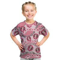 Japanese Daruma Doll Palaka Kid T Shirt Cherry Blossoms With Shell Lei - Polynesian Pride