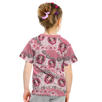 Japanese Daruma Doll Palaka Kid T Shirt Cherry Blossoms With Shell Lei - Polynesian Pride