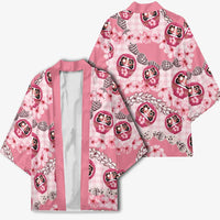 Japanese Daruma Doll Palaka Kimono Cherry Blossoms With Shell Lei - Polynesian Pride