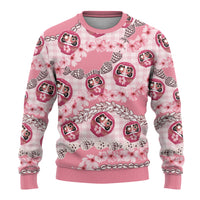 Japanese Daruma Doll Palaka Ugly Christmas Sweater Cherry Blossoms With Shell Lei