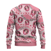 Japanese Daruma Doll Palaka Ugly Christmas Sweater Cherry Blossoms With Shell Lei