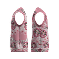 Japanese Daruma Doll Palaka Christmas Knitted V-Neck Vest Cherry Blossoms With Shell Lei