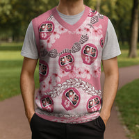 Japanese Daruma Doll Palaka Christmas Knitted V-Neck Vest Cherry Blossoms With Shell Lei
