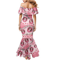 Japanese Daruma Doll Palaka Mermaid Dress Cherry Blossoms With Shell Lei - Polynesian Pride