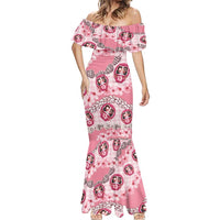 Japanese Daruma Doll Palaka Mermaid Dress Cherry Blossoms With Shell Lei - Polynesian Pride