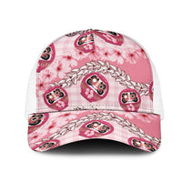 Japanese Daruma Doll Palaka Mesh Trucker Cap Cherry Blossoms With Shell Lei