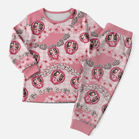 Japanese Daruma Doll Palaka Christmas Pajama Set Cherry Blossoms With Shell Lei
