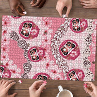 Japanese Daruma Doll Palaka Puzzle Cherry Blossoms With Shell Lei - Polynesian Pride