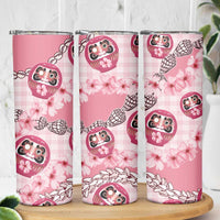 Japanese Daruma Doll Palaka Skinny Tumbler Cherry Blossoms With Shell Lei - Polynesian Pride