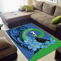 New Zealand Chatham Islands Area Rug Wharekauri Forget Me Not With Black Robin LT14 - Polynesian Pride