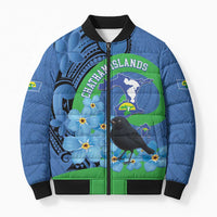 New Zealand Chatham Islands Bomber Puffer Jacket Wharekauri Forget Me Not With Black Robin - Polynesian Pride