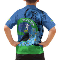 New Zealand Chatham Islands Family Matching Long Sleeve Bodycon Dress and Hawaiian Shirt Wharekauri Forget Me Not With Black Robin LT14 - Polynesian Pride