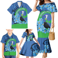 New Zealand Chatham Islands Family Matching Mermaid Dress and Hawaiian Shirt Wharekauri Forget Me Not With Black Robin LT14 - Polynesian Pride